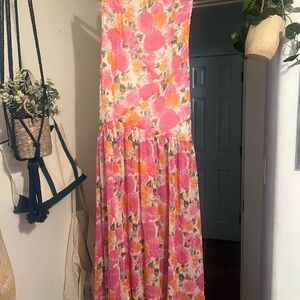 12th Tribe Pink and Orange Floral Maxi Dress